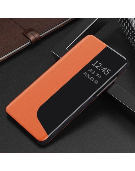 Eco Leather View Case elegant bookcase type case with kickstand for Huawei P40 Lite E orange