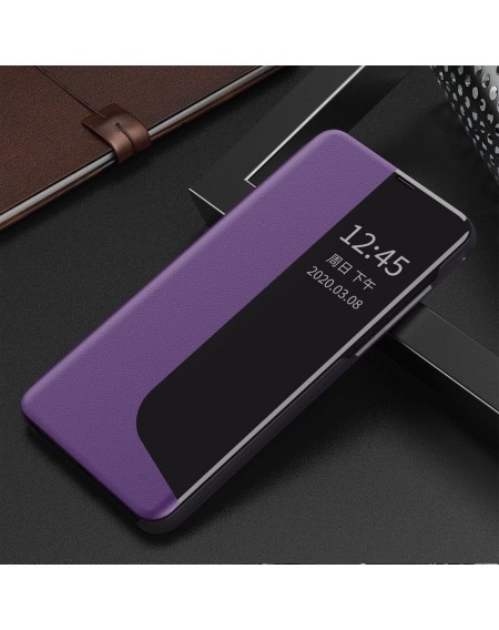 Eco Leather View Case elegant bookcase type case with kickstand for Huawei P40 Lite E purple
