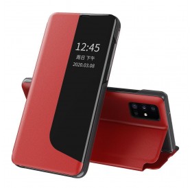Eco Leather View Case elegant bookcase type case with kickstand for Huawei P40 Lite E red