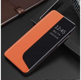 Eco Leather View Case elegant bookcase type case with kickstand for Huawei Y5p orange