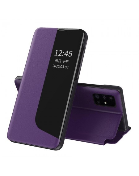 Eco Leather View Case elegant bookcase type case with kickstand for Huawei Y5p purple