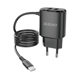 Dudao 2x USB wall charger with built-in USB Type C cable 12 W black (A2ProT black)