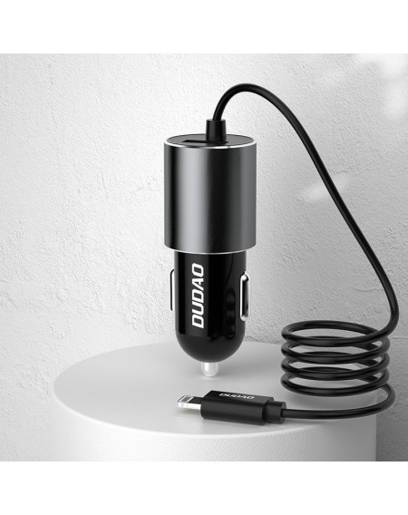 Dudao USB car charger with built-in micro USB 3.4 A cable black (R5Pro M)