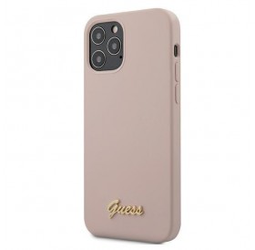 Guess GUHCP12LLSLMGLP iPhone 12 Pro Max 6,7" jasnoróżowy/light pink hardcase Silicone Script Gold Logo