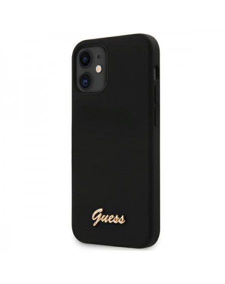 Guess GUHCP12SLSLMGBK iPhone 12 mini 5,4" black/czarny hardcase Silicone Script Gold Logo