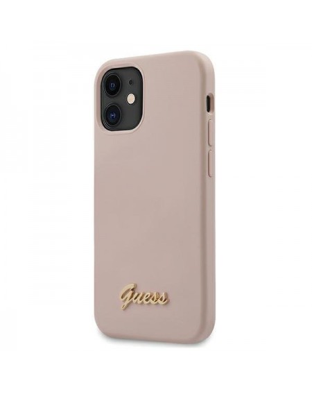 Guess GUHCP12SLSLMGLP iPhone 12 mini 5,4" jasnoróżowy/light pink hardcase Silicone Script Gold Logo
