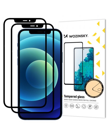 Wozinsky 2x Tempered Glass Full Glue Super Tough Screen Protector Full Coveraged with Frame Case Friendly for iPhone 12 Pro Max black