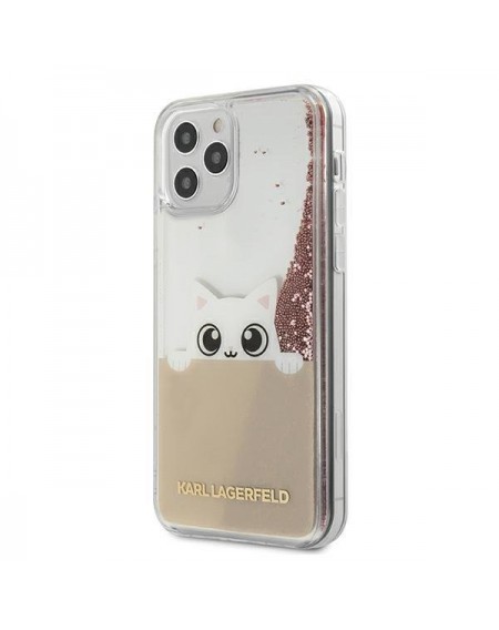 Karl Lagerfeld KLHCP12MPABGNU iPhone 12/ 12 Pro różowo-złoty/pink gold hardcase PEEK A BOO Liquid Glitter