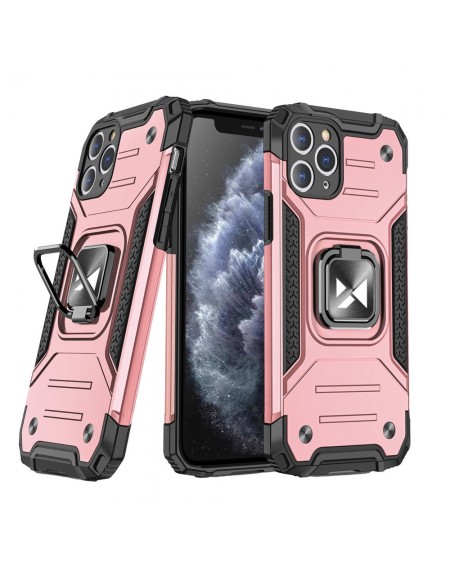 Wozinsky Ring Armor Case Kickstand Tough Rugged Cover for iPhone 11 Pro pink
