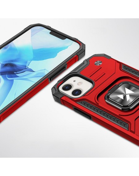 Wozinsky Ring Armor Case Kickstand Tough Rugged Cover for iPhone 12 mini red