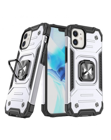 Wozinsky Ring Armor Case Kickstand Tough Rugged Cover for iPhone 12 mini silver