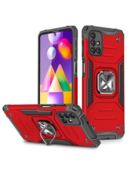 Wozinsky Ring Armor Case Kickstand Tough Rugged Cover for Samsung Galaxy M31s red