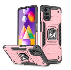 Wozinsky Ring Armor Case Kickstand Tough Rugged Cover for Samsung Galaxy M31s pink