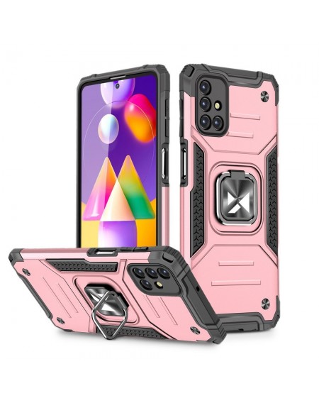 Wozinsky Ring Armor Case Kickstand Tough Rugged Cover for Samsung Galaxy M31s pink