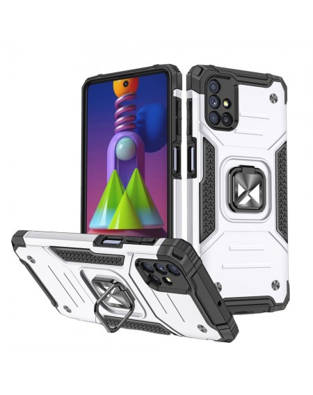 Wozinsky Ring Armor Case Kickstand Tough Rugged Cover for Samsung Galaxy M51 silver