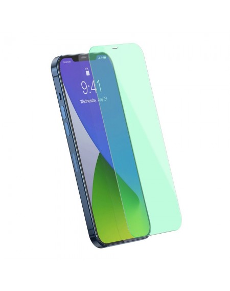 Baseus 2x 0,3 mm Eye Protection Full Coverage Green Tempered Glass Film with Anti Blue Light Filter for iPhone 12 Pro Max (SGAPIPH67N-LP02)