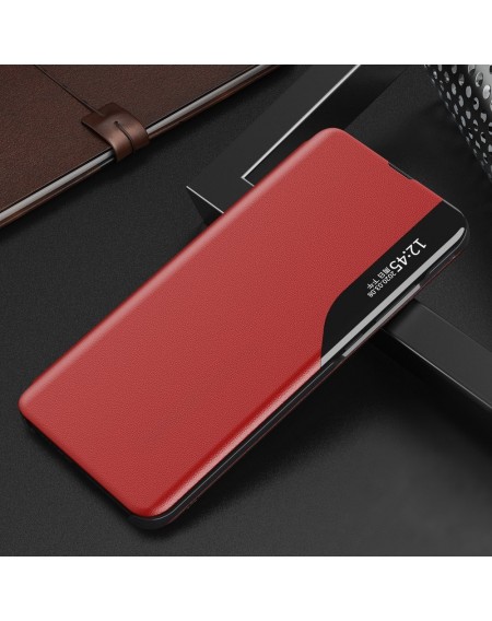 Eco Leather View Case elegant bookcase type case with kickstand for Samsung Galaxy A12 / Galaxy M12 red