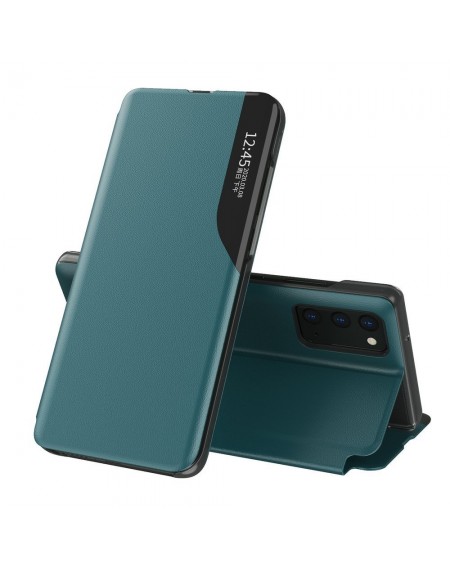 Eco Leather View Case elegant bookcase type case with kickstand for Samsung Galaxy A02s EU green
