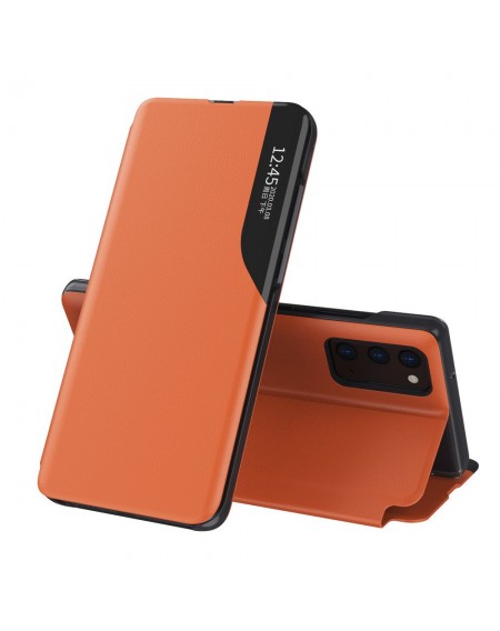 Eco Leather View Case elegant bookcase type case with kickstand for Samsung Galaxy A02s EU orange