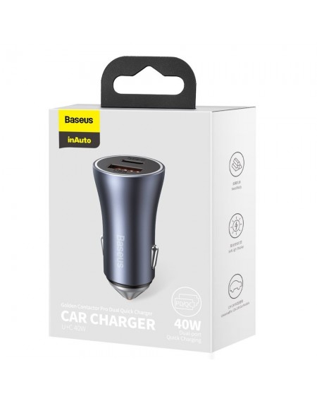 Baseus Golden Contactor Pro quick car charger USB Type C / USB 40 W Power Delivery 3.0 Quick Charge 4+ SCP FCP AFC gray (CCJD-0G)