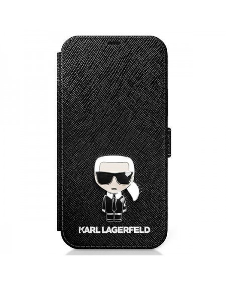 Karl Lagerfeld KLFLBKP12SIKMSBK iPhone 12 mini 5,4" czarny/black book Saffiano Ikonik Metal