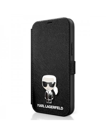 Karl Lagerfeld KLFLBKP12SIKMSBK iPhone 12 mini 5,4" czarny/black book Saffiano Ikonik Metal