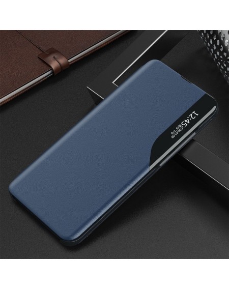 Eco Leather View Case elegant bookcase type case with kickstand for Samsung Galaxy S21+ 5G (S21 Plus 5G) blue