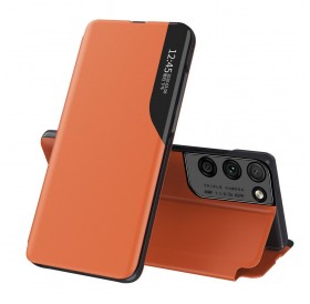 Eco Leather View Case elegant bookcase type case with kickstand for Samsung Galaxy S21 Ultra 5G orange