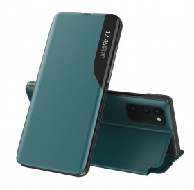 Eco Leather View Case elegant bookcase type case with kickstand for Samsung Galaxy A72 4G green