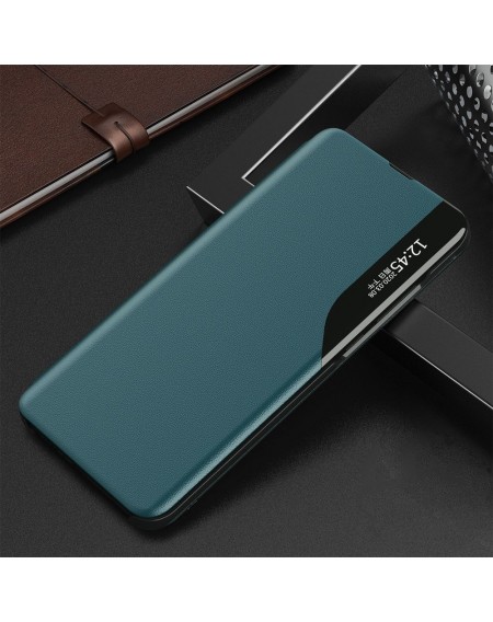 Eco Leather View Case elegant bookcase type case with kickstand for Samsung Galaxy A72 4G green