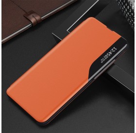 Eco Leather View Case elegant bookcase type case with kickstand for Samsung Galaxy A72 4G orange