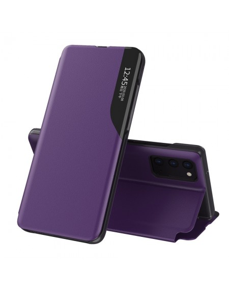 Eco Leather View Case elegant bookcase type case with kickstand for Samsung Galaxy A72 4G purple