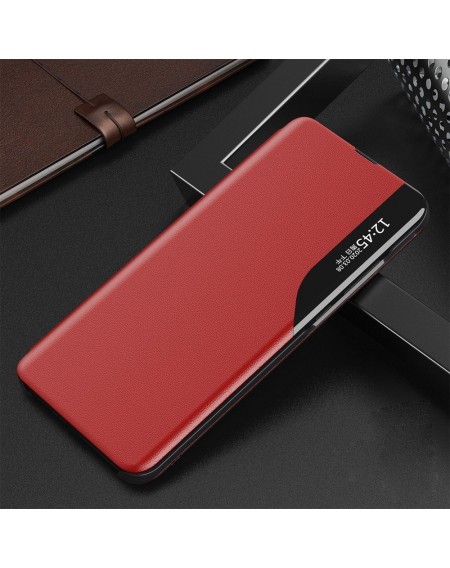 Eco Leather View Case elegant bookcase type case with kickstand for Samsung Galaxy A72 4G red