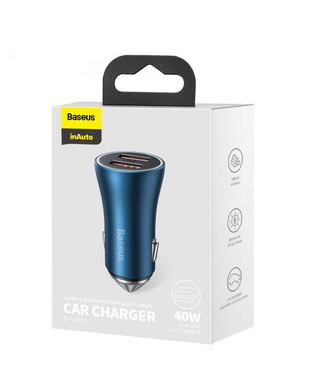 Baseus Golden Contactor Pro Fast Car Charger 2x USB 40 W Quick Charge SCP FCP AFC Blue (CCJD-A03)