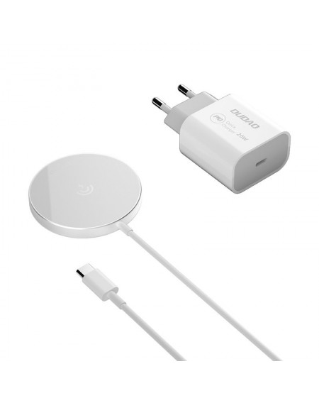Dudao Kit 15W Magnetic Wireless Charger Qi and 20W AC Charger (MagSafe Compatible) White (A12XS)