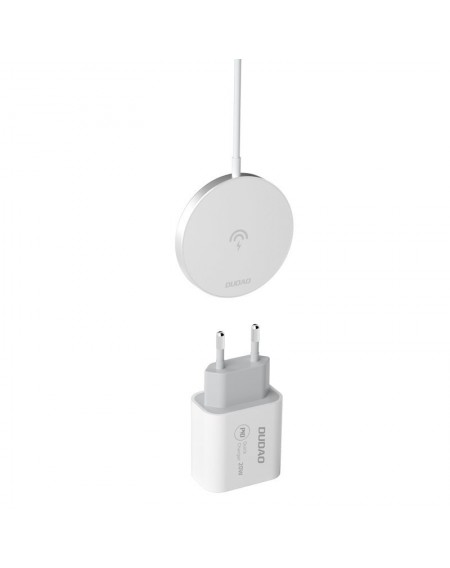 Dudao Kit 15W Magnetic Wireless Charger Qi and 20W AC Charger (MagSafe Compatible) White (A12XS)