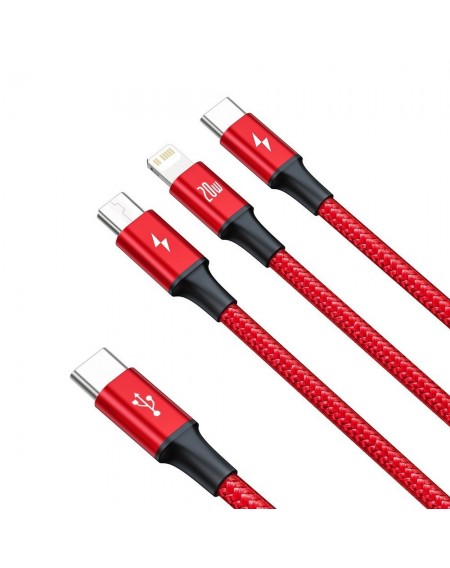 Baseus Rapid 3in1 USB Typ C - USB Typ C / Lightning / micro USB cable 20 W 1,5 m red (CAMLT-SC09)