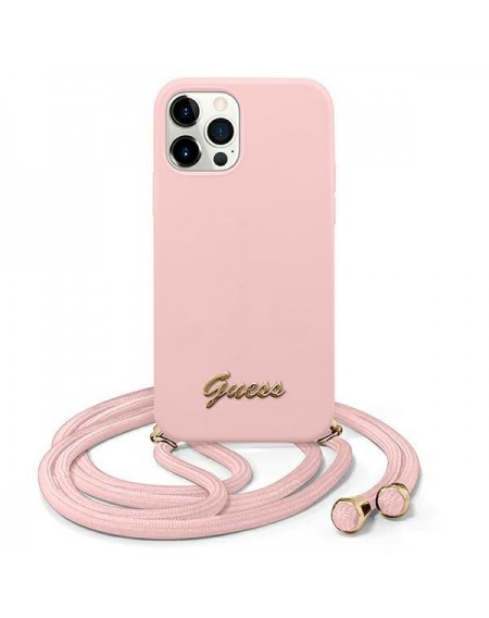 Guess GUHCP12MLSCLMGLP iPhone 12/12 Pro 6,1" różowy/pink hardcase Metal Logo Cord