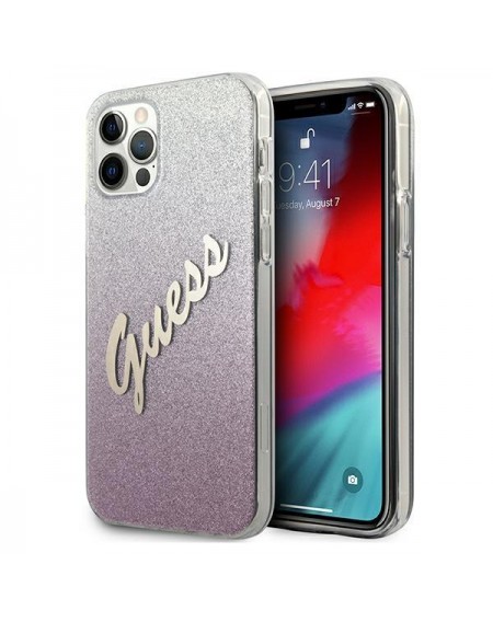 Guess GUHCP12MPCUGLSPI iPhone 12/12 Pro 6,1" różowy/pink hardcase Glitter Gradient Script