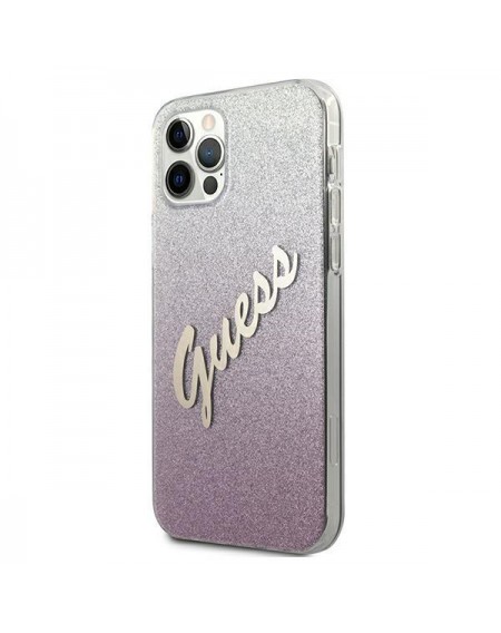 Guess GUHCP12MPCUGLSPI iPhone 12/12 Pro 6,1" różowy/pink hardcase Glitter Gradient Script