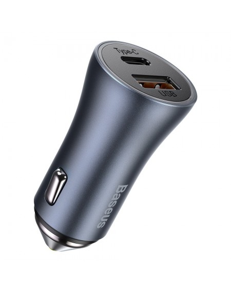 Baseus Golden Contactor Pro fast USB car charger Type C / USB 40 W Power Delivery 3.0 Quick Charge 4+ SCP FCP AFC + USB cable - USB Type C gray (TZCCJD-0G)