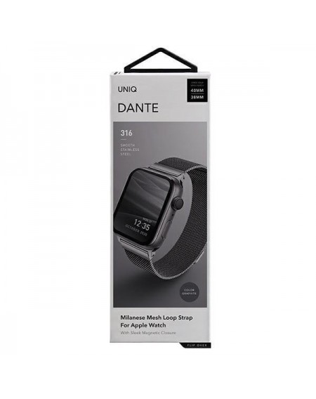 UNIQ pasek Dante Apple Watch Series 4/5/6/7/8/SE/SE2 38/40/41mm Stainless Steel grafitowy/graphite