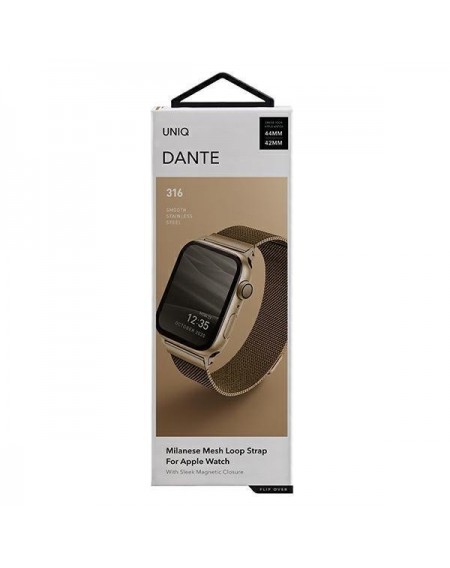 UNIQ pasek Dante Apple Watch Series 4/5/6/7/8/SE/SE2 42/44/45mm Stainless Steel złoty/carmel gold