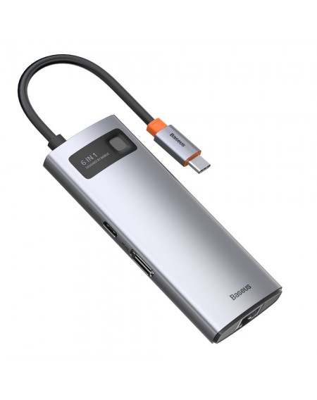 Baseus Metal Gleam 6in1 multifunctional HUB USB Type C - USB Type C Power Delivery 100 W / HDMI 4K 30 Hz / 3x USB 3.2 Gen 1 / RJ45 1 Gbps (CAHUB-CW0G)