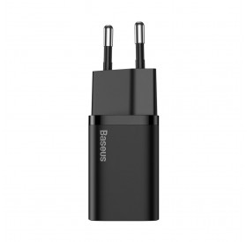 Baseus Super Si Quick Charger 1C 25W EU Sets Black + Mini Black Cable Type-C to Type-C 3A 1m (TZCCSUP-L01)