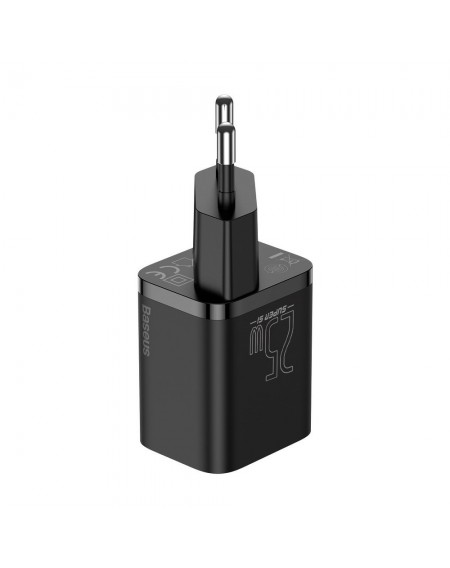 Baseus Super Si Quick Charger 1C 25W EU Sets Black + Mini Black Cable Type-C to Type-C 3A 1m (TZCCSUP-L01)