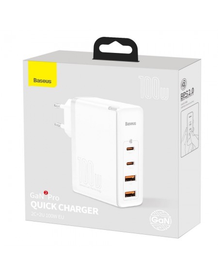 Baseus GaN2 Pro fast wall charger 100W USB / USB Typ C Quick Charge 4+ Power Delivery white (CCGAN2P-L02)