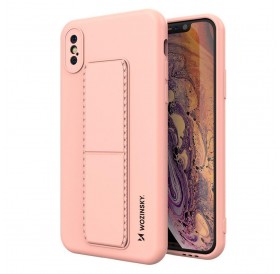 Wozinsky Kickstand Case iPhone XS / iPhone X pink silicone case with stand