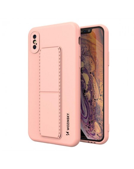 Wozinsky Kickstand Case iPhone XS / iPhone X pink silicone case with stand