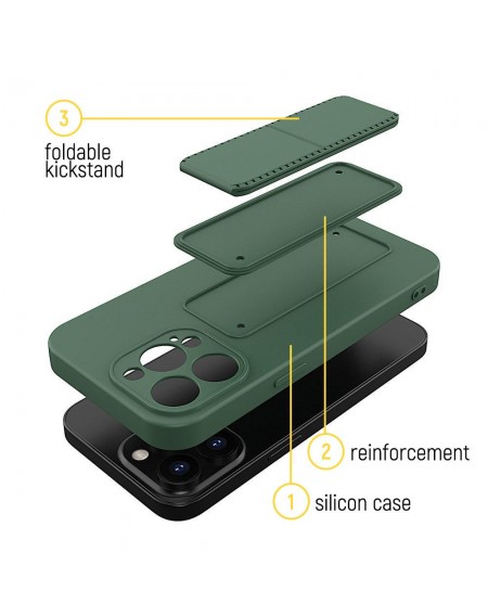 Wozinsky Kickstand Case silicone case with stand for iPhone 12 mini dark green
